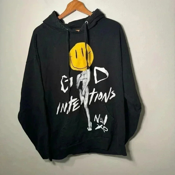 NAV XO the Weeknd Good Intentions Black  Yellow Smiley hoodie XL - Picture 2 of 5
